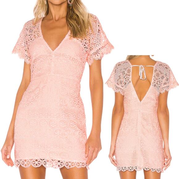 Lovers + Friends Revolve Marni Lace Short Sleeve Mini Tie Back Dress Pink Small - Picture 1 of 14